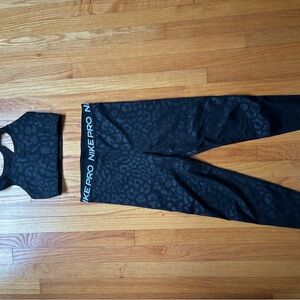 Nike Pro Black Animal Print Women's Leggings and sports bra set.